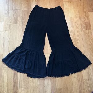 Umgee Boho Retro Ruffle Bell Bottom Pants Women’s L Black Wide Leg Festival EUC
